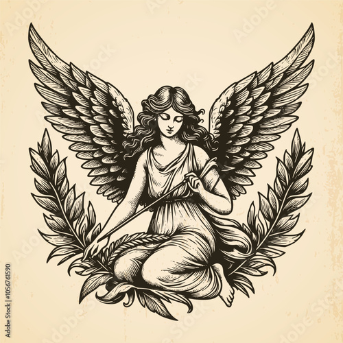 Vintage illustration of angel. hand drawn angel isolated background