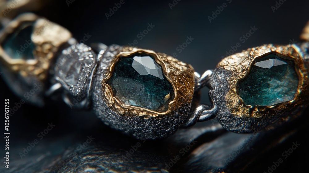 Worn bracelet featuring tourmaline and diamonds showcasing close up details of scratches and imperfections Worn bracelet featuring tourmaline and diamonds showcasing close up details of scratches and imperfections