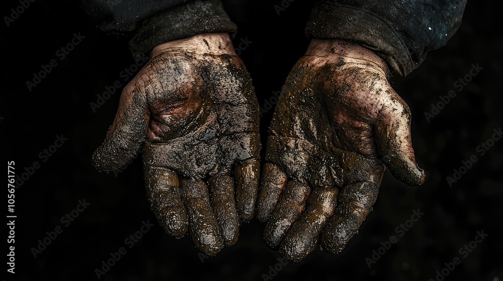 Dirty Hands After Work On A Black Background Dirty Hands After Work On A Black Background