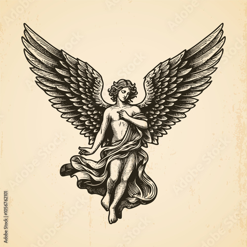 Vintage illustration of angel. hand drawn angel isolated background