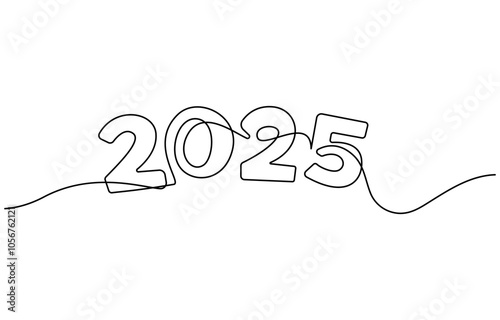 2025 Happy New Year . Christmas symbols 2025 .Continuous one line drawing.2025 one continuous line drawing element. Minimalist New year symbol with editable stroke. Vector illustration photo