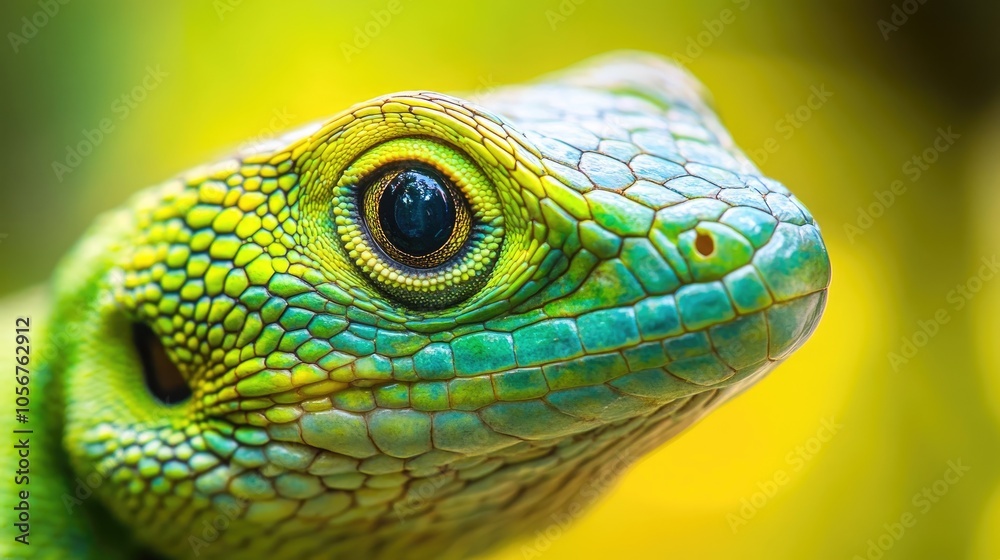 Vibrant close up portrait of a green lizard Vibrant close up portrait of a green lizard