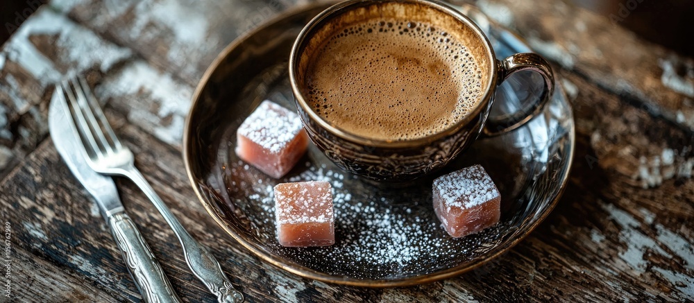 Turkish Delight A Cup Of Coffee With A Fork And Knife Turkish Delight A Cup Of Coffee With A Fork And Knife