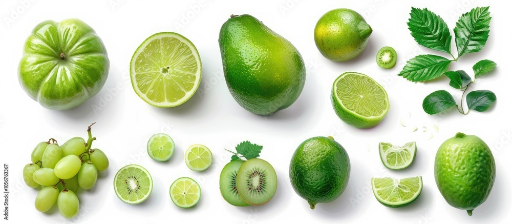 Set Of Green Fruit Isolated On White Set Of Green Fruit Isolated On White