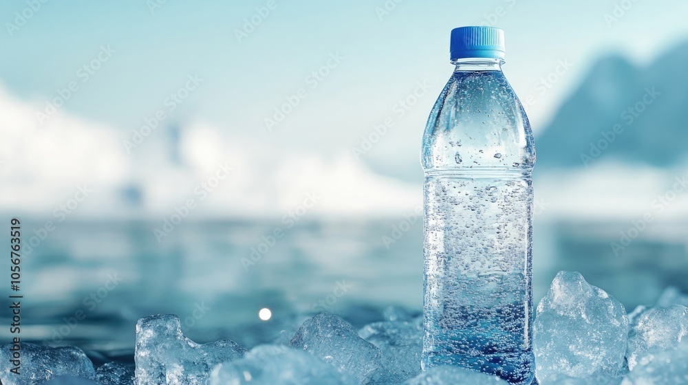 Bottle of water set against an icy backdrop symbolizing health and detoxification Bottle of water set against an icy backdrop symbolizing health and detoxification
