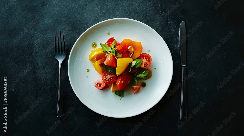 A plate of modern food, with contemporary food. Sharp focus, Hasselblad shot photography, wide angle lens, Kodak Gold + Ferrania film aspect, generative ai A plate of modern food, with contemporary food. Sharp focus, Hasselblad shot photography, wide angle lens, Kodak Gold + Ferrania film aspect, generative ai