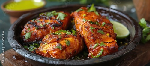 Fish Tawa Served With Authentic Chutney photo