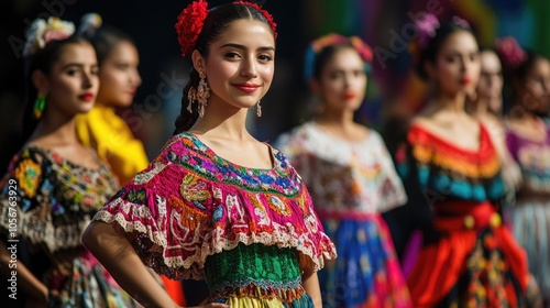 Models display traditional attire at a festival emphasizing the richness and variety of Hispanic cultural heritage