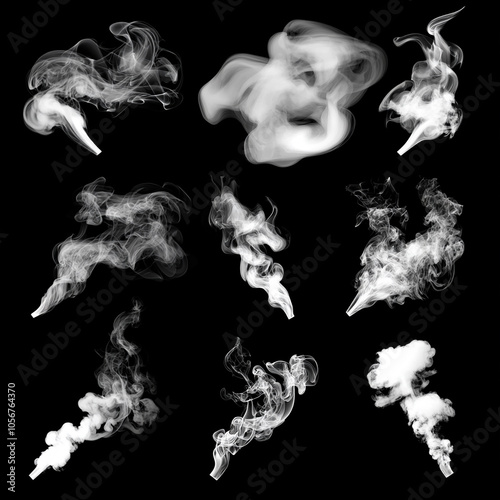 Abstract white smoke art illustrations set on black background