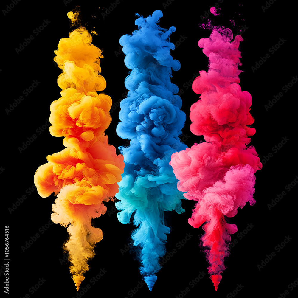 Fototapeta premium Abstract multi color smoke art illustrations set on black background