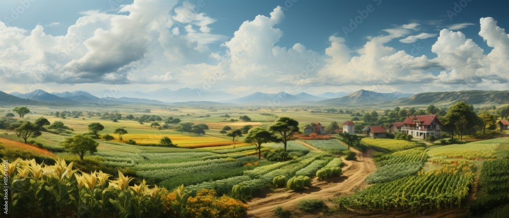 Naklejka premium Vibrant Agricultural Landscape on National Agriculture Day