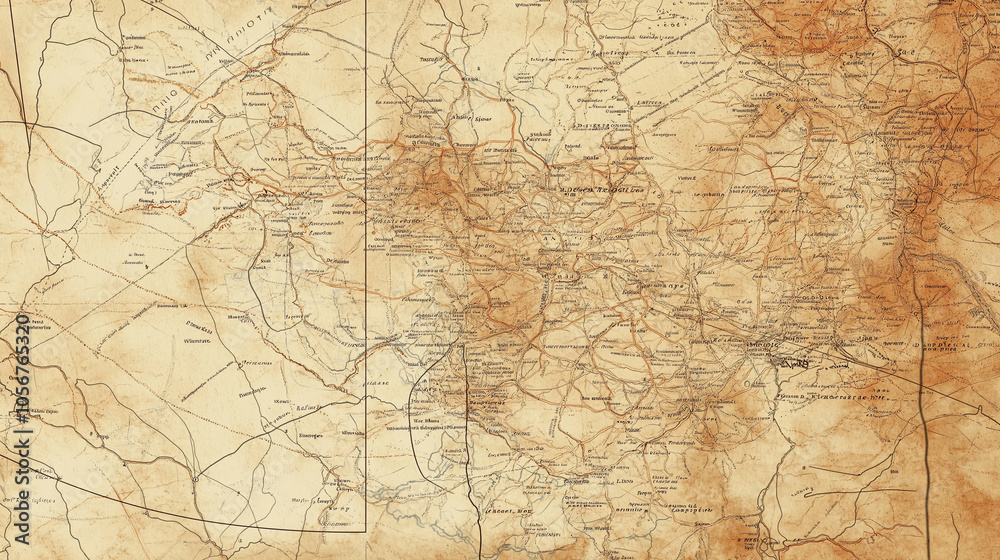 Antique cartographic paper in warm brown and sepia shades. Antique cartographic paper in warm brown and sepia shades.