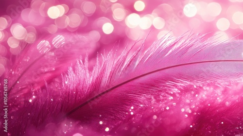 Ostrich feathers against a magenta backdrop with sparkles ideal for festive themes or celebrations Close up view for a vibrant design photo