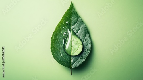 Icon representing CO2 reduction on a green leaf with a water droplet symbolizing decreased carbon footprint and promoting a circular green economy to combat climate change