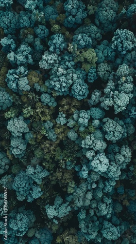 A close up of a forest with many trees and bushes. The image has a peaceful and calming mood