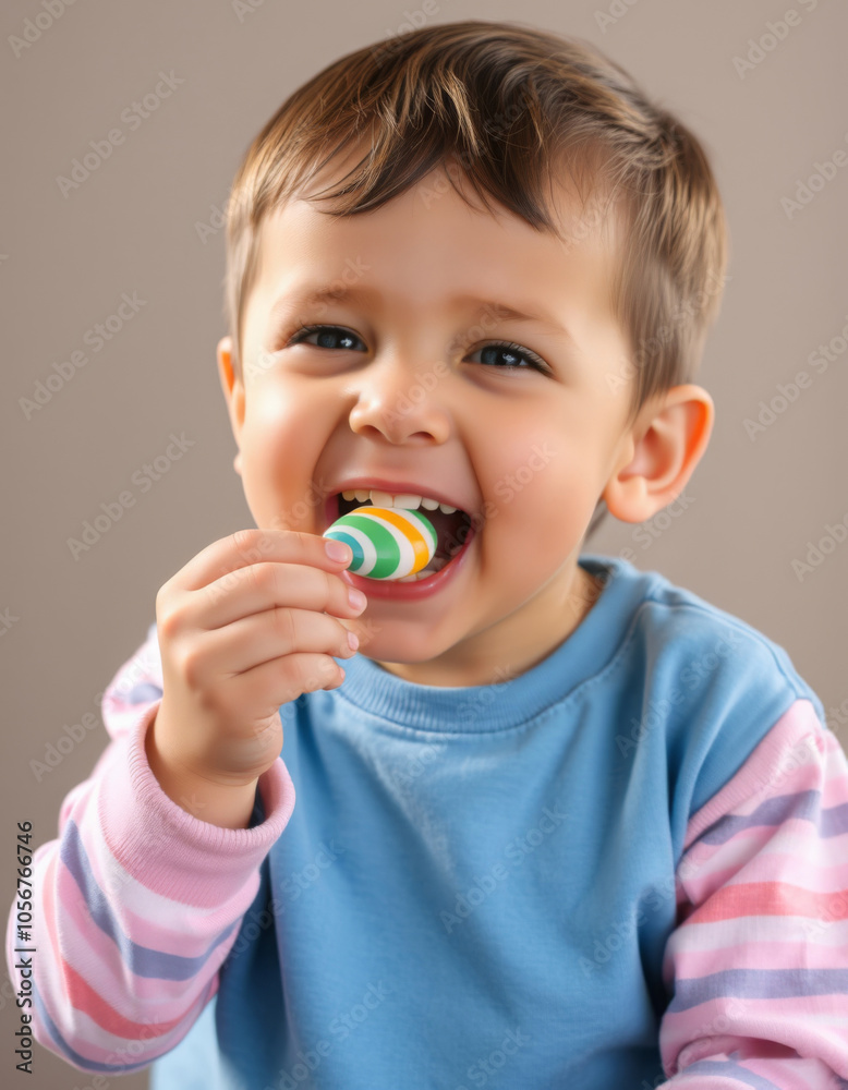 portrait of a child photograph of him happily eating candy, Kids food portrait of a child photograph of him happily eating candy, Kids food