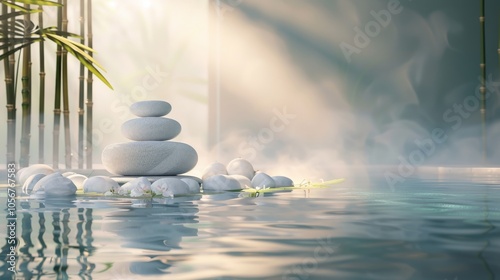 Abstract spa setting illustrating tranquility and calmness. photo