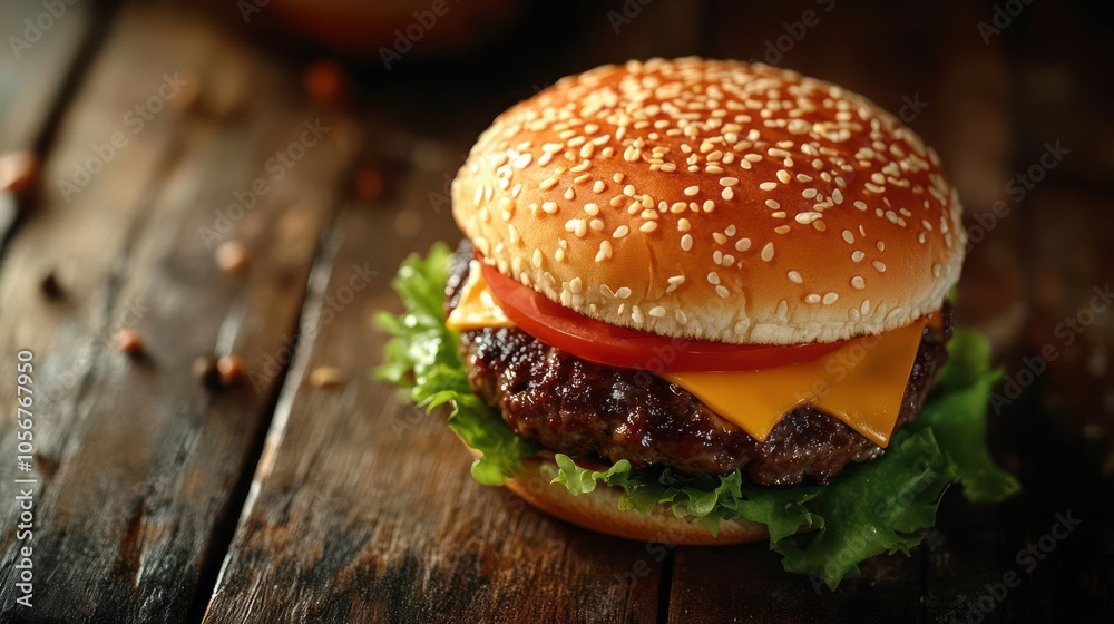 A juicy and delicious hamburger, fresh from the grill. A juicy and delicious hamburger, fresh from the grill.