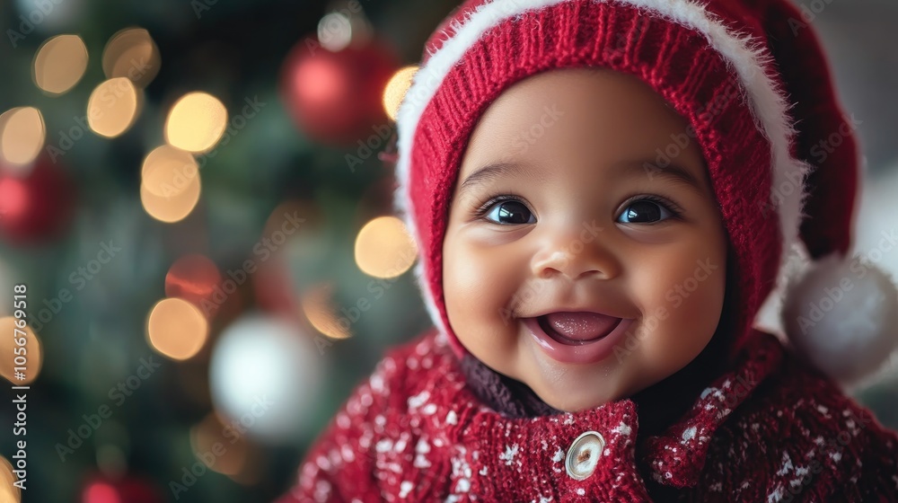 Adorable baby girl in festive holiday clothing embraces the joy of the season Adorable baby girl in festive holiday clothing embraces the joy of the season