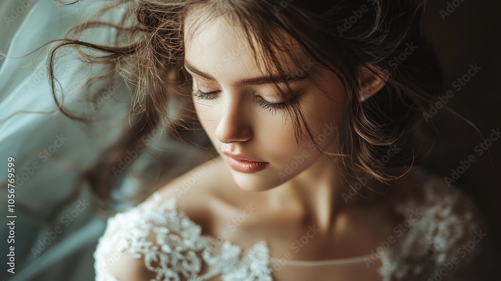 Beautiful Brunette Bride In Wedding Dress