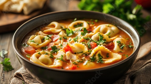 Delicious Tortellini Soup in a Bowl Garnished with Fresh Parsley Simple Chicken Tortellini Soup Recipe