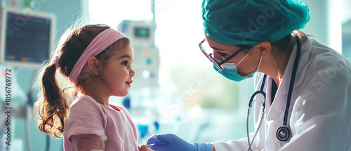 A compassionate pediatrician cares for a young patient in a hospital setting showcasing the importance of healthcare and child wellbeing