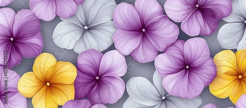 Flowers Purple Yellow On The Grey Background