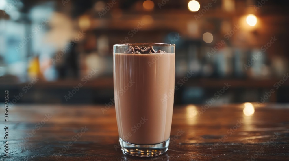 A chocolate latte with cinnamon and sugar, ready to be enjoyed in a glass on a bar counter. A chocolate latte with cinnamon and sugar, ready to be enjoyed in a glass on a bar counter.