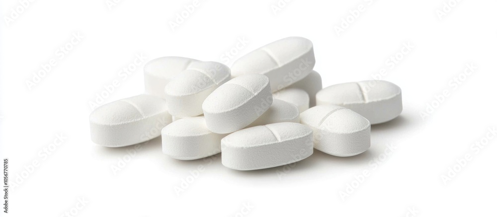 White Calcium Pills On A White Background White Calcium Pills On A White Background