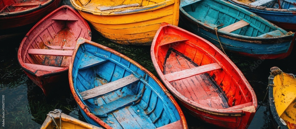 Pile Of Colourful Boats On A Dock Pile Of Colourful Boats On A Dock