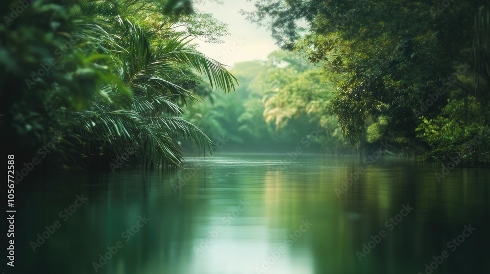 Obraz premium Blurred image depicting a serene natural backdrop featuring water and lush vegetation