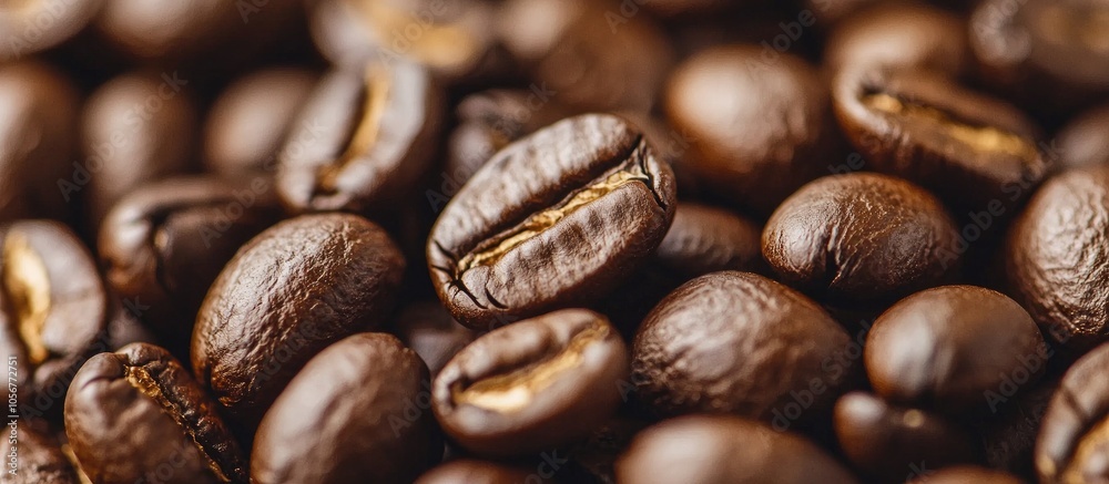 Fototapeta premium Closeup Of Fresh Natural Coffee Beans Selective Focus And Cropfragment