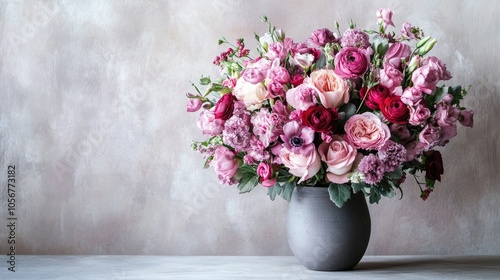 Wallpaper Mural A stunning bouquet of flowers is arranged in a gray vase against a neutral background making it an excellent gift option for special occasions Torontodigital.ca