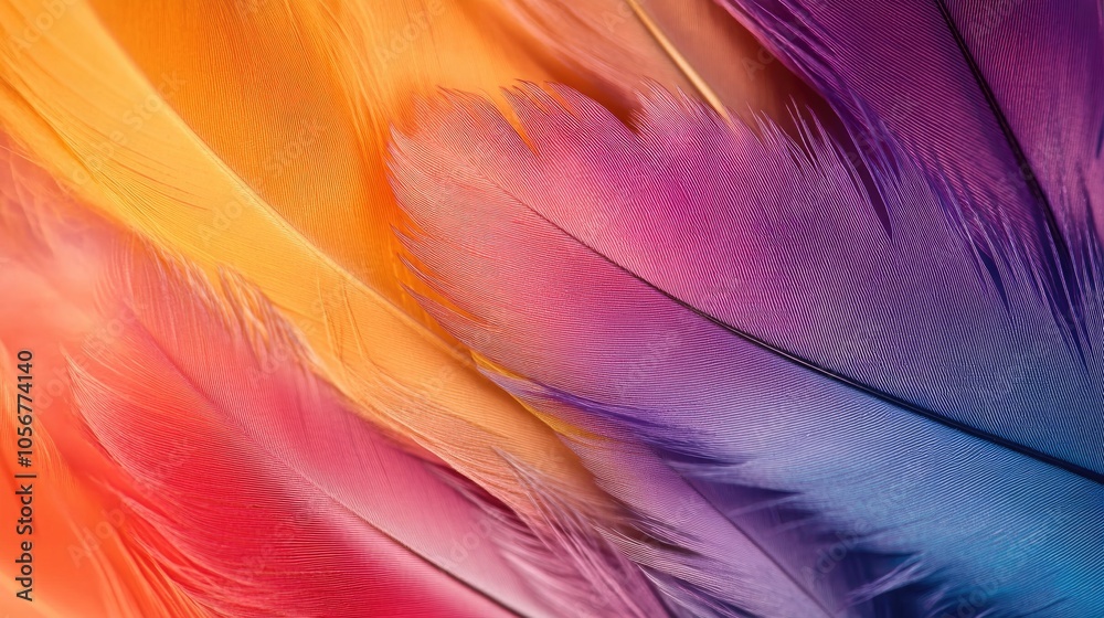 Obraz premium Colorful feather texture background with soft diffused lighting Close up macro shot capturing the intricate details of the feathers