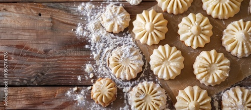 Molded Cookies Ready For Baking Against The Background Of Wooden Table