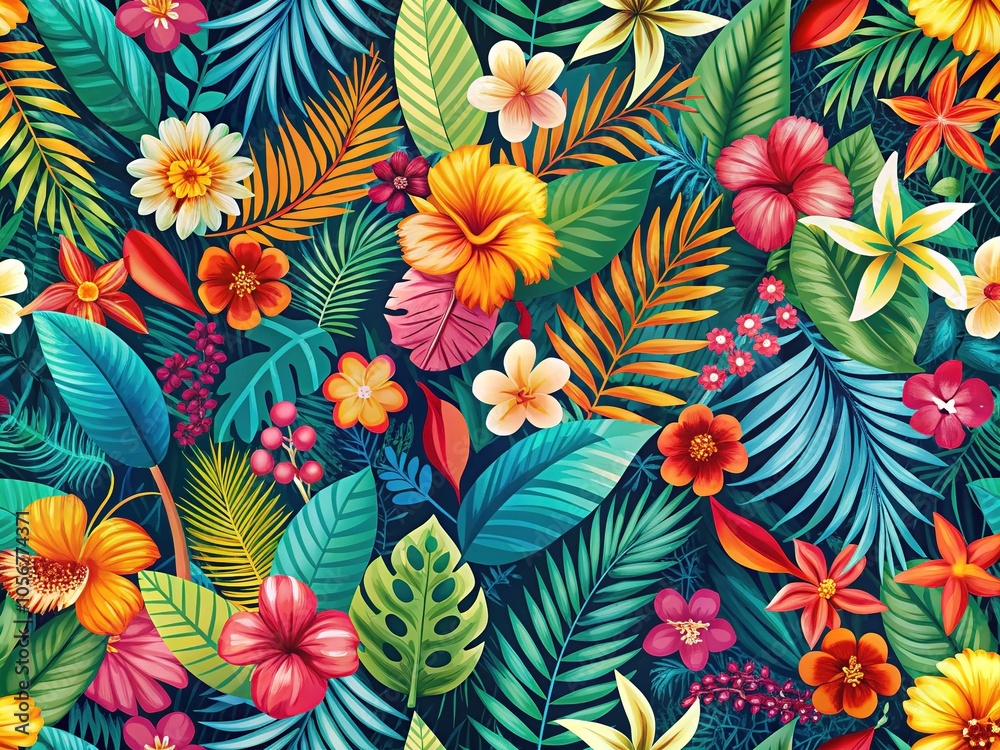 Tropical Retro Floral Abstract Pattern - Modern Wall Art Tropical Retro Floral Abstract Pattern - Modern Wall Art
