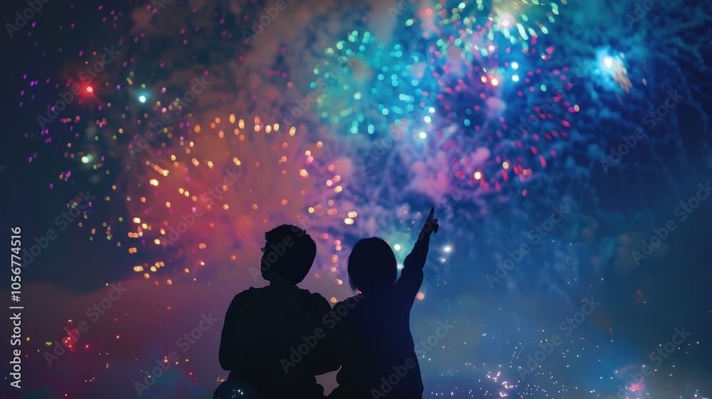 Silhouette of Couple Watching Fireworks Silhouette of Couple Watching Fireworks
