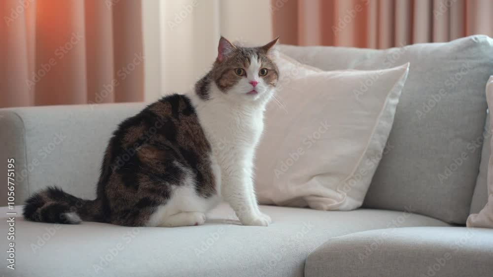 pet care concept with cat play and happy feeling in living room pet care concept with cat play and happy feeling in living room