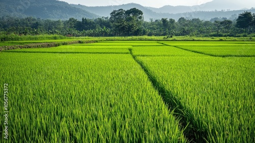 Rice fields flourishing in rural landscapes