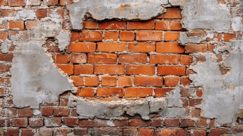 Gap in a damaged brick wall backdrop photo