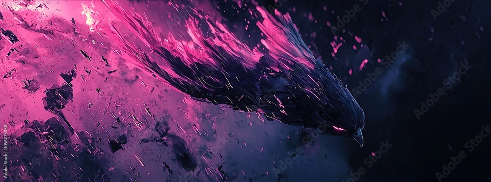 Abstract digital art of a bird with glowing pink feathers. Abstract digital art of a bird with glowing pink feathers.