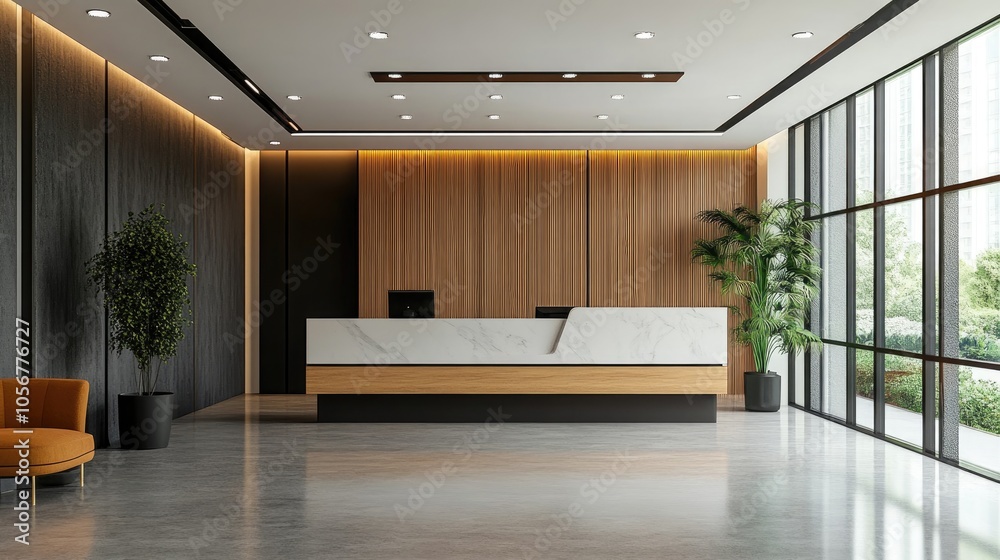 Office lobby reception with side view Office lobby reception with side view