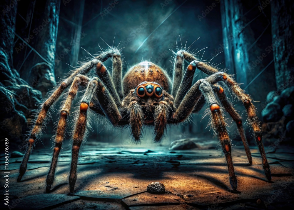 Grunge Spider Horror - Creepy Arachnid in Dark Halloween Atmosphere with Spooky Texture and Background Grunge Spider Horror - Creepy Arachnid in Dark Halloween Atmosphere with Spooky Texture and Background