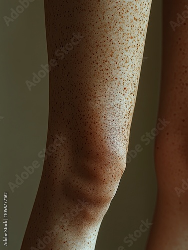 a superdetailed color shot of the body of an average looking caucasian woman from the side, legs, tighs, natural superdetailed matte skin, in skin, superdetailed hair, generative ai photo