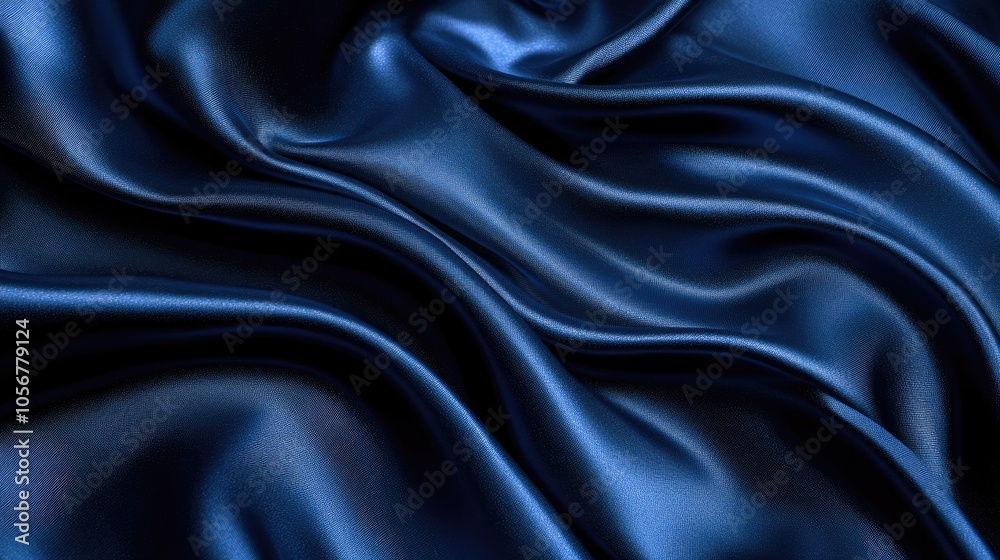 Fototapeta premium This image features flowing deep blue satin silk fabric perfect for use as a background or in high fashion themes