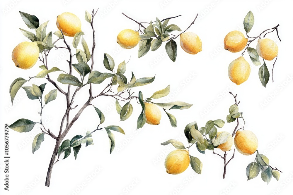 Watercolor Lemon Branches Watercolor Lemon Branches