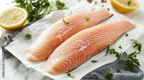 Fresh Raw Wild Caught Fish Fillets On Paper Towel