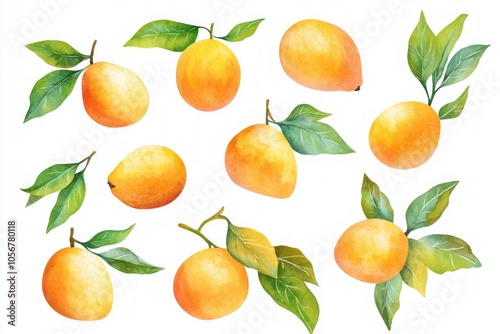 Watercolor Fruits and Leaves