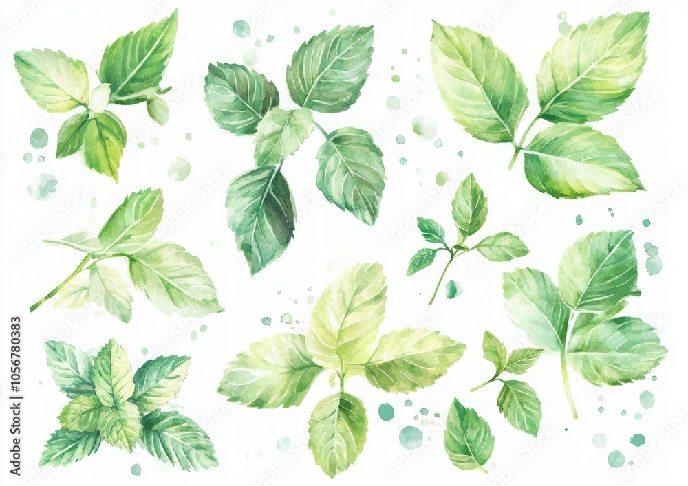 Watercolor Mint Leaves Watercolor Mint Leaves