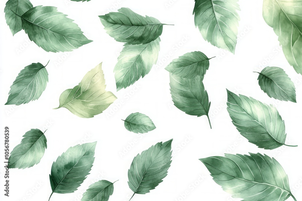Obraz premium Watercolor Green Leaves Pattern